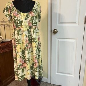 Floral Midi Dress in Green and Yellow